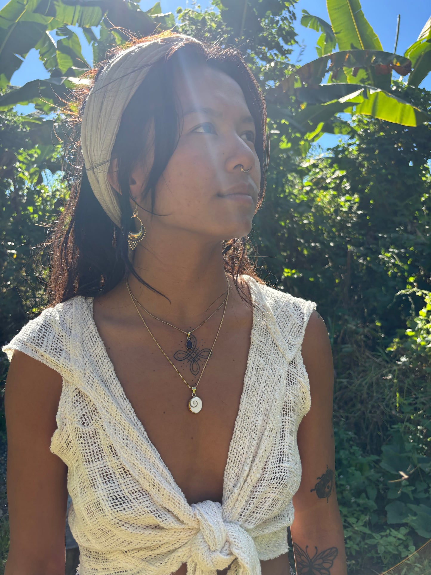 Small Gem Pendant & Brass Chain