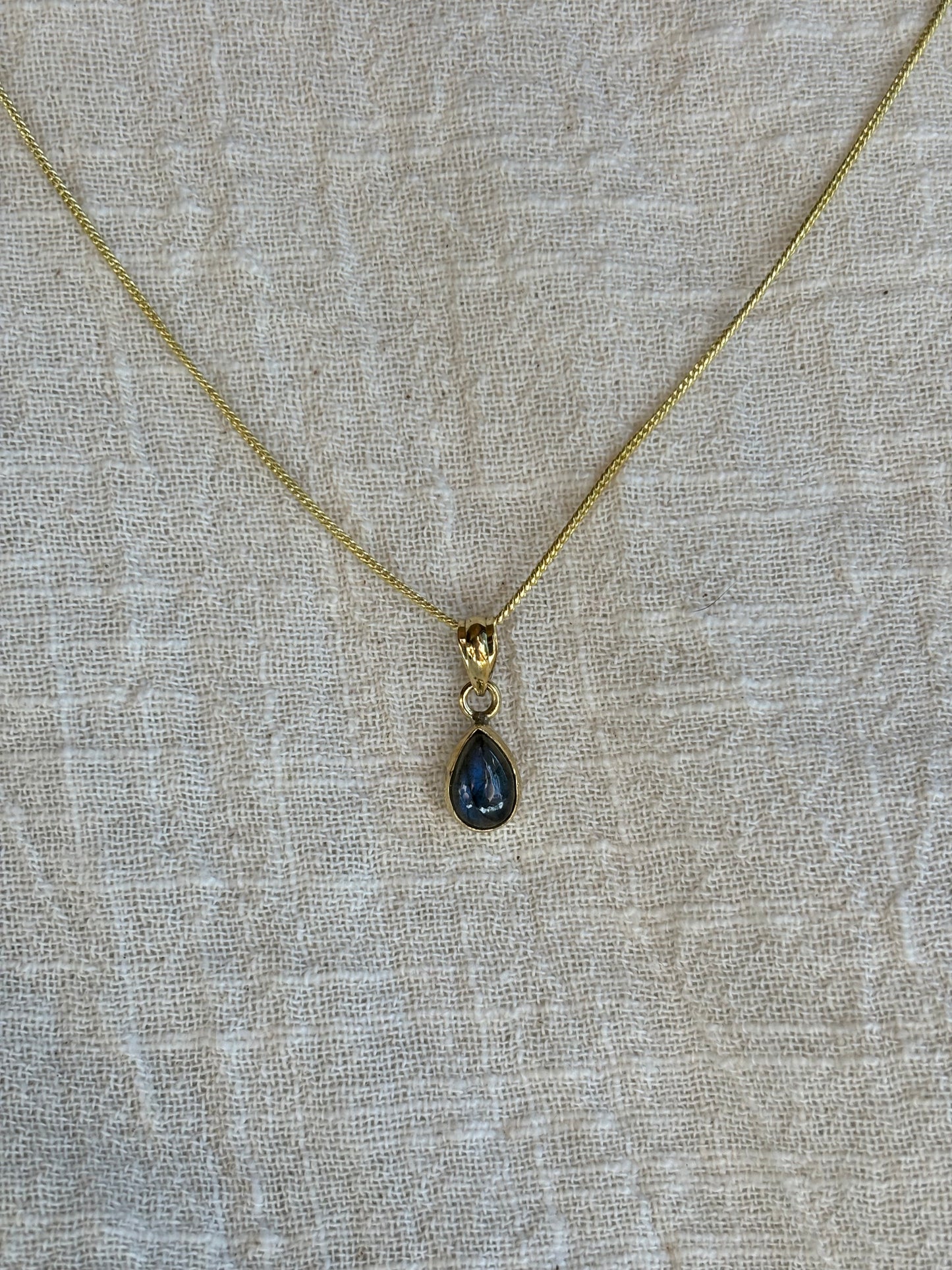 Small Gem Pendant & Brass Chain