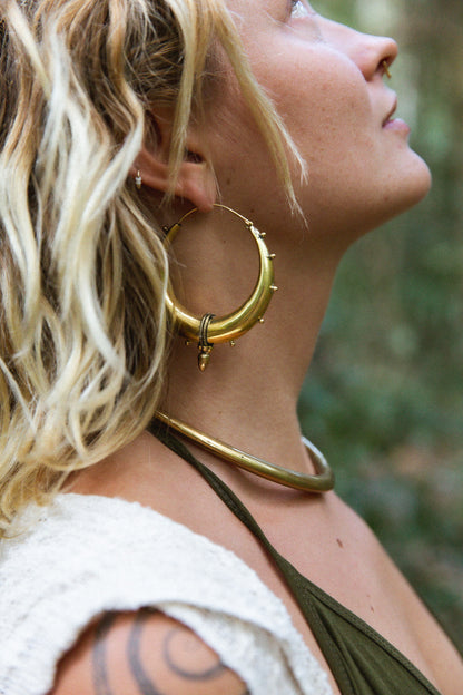 Large Brass Tribal Hoops
