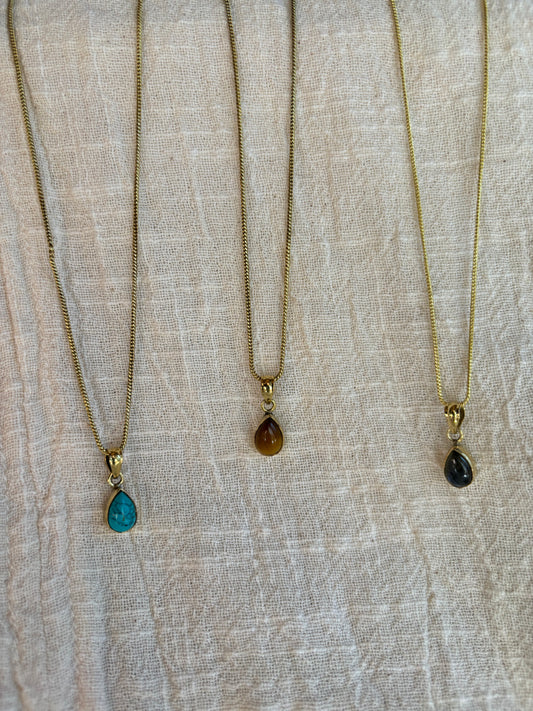 Small Gem Pendant & Brass Chain