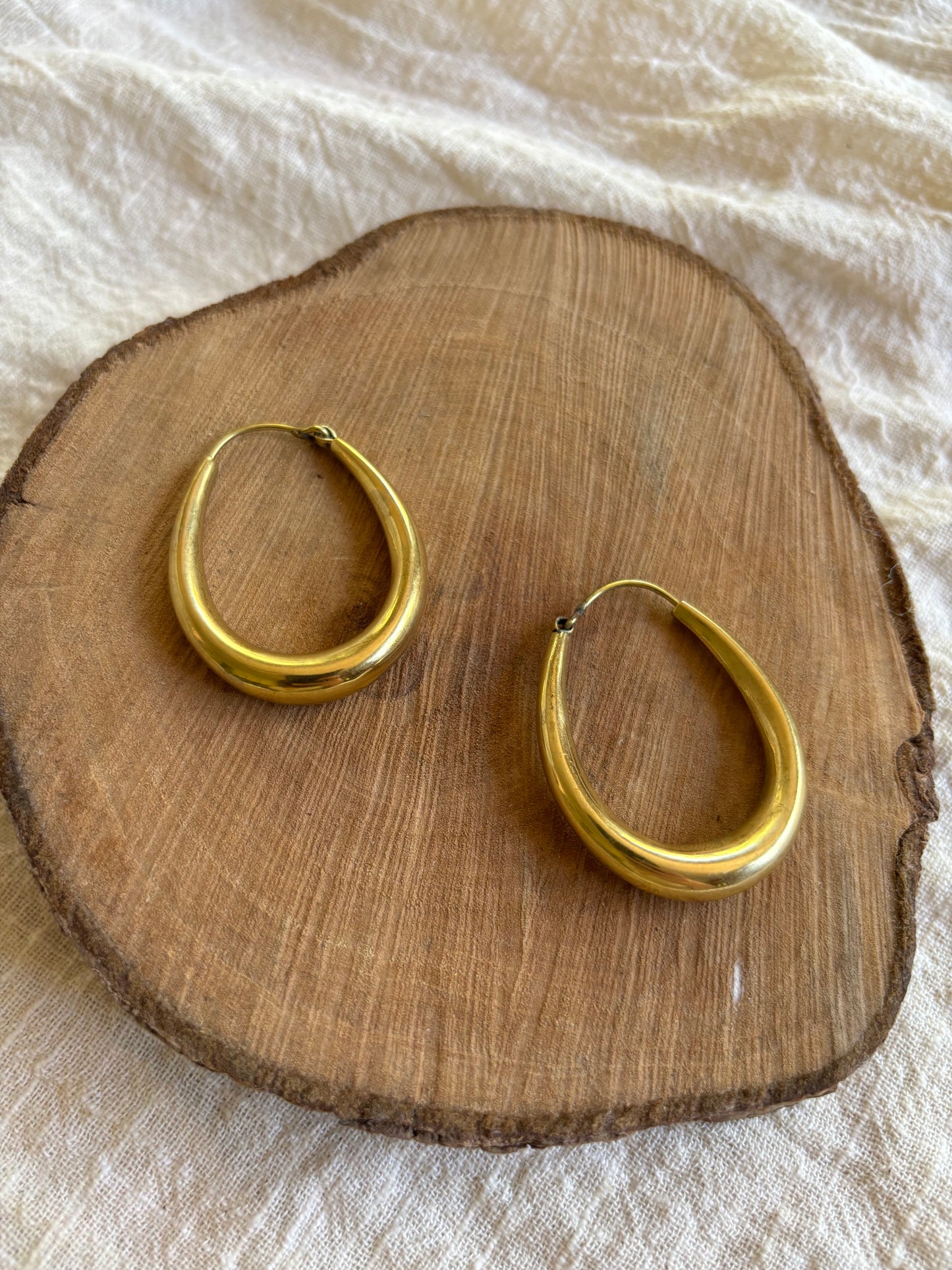Large Brass Oval Earrings