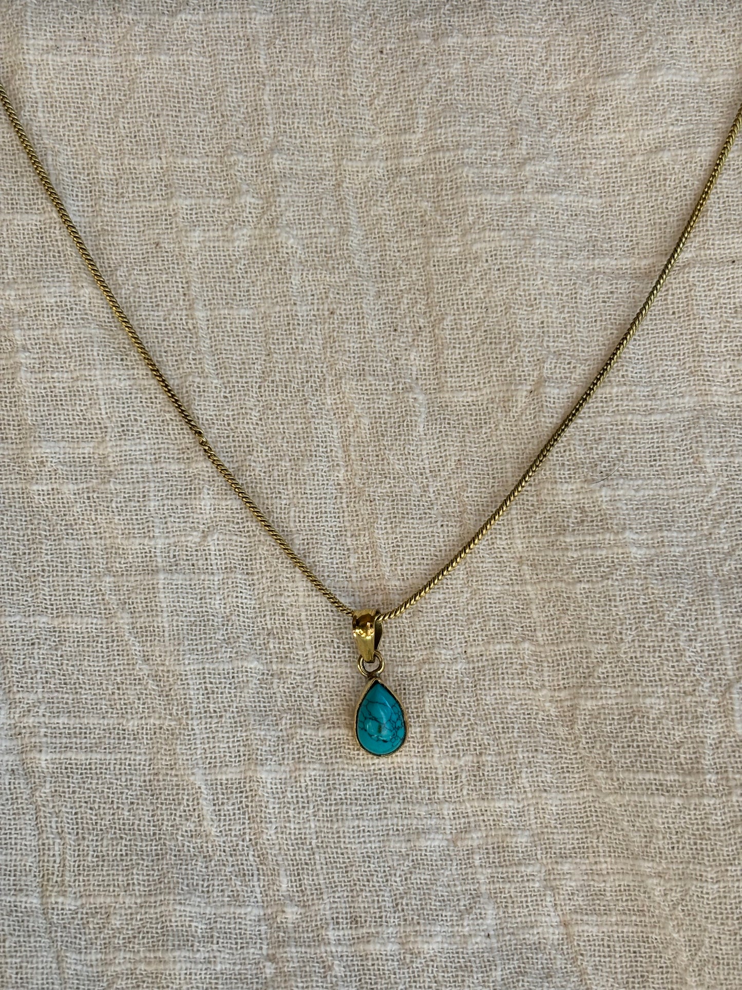 Small Gem Pendant & Brass Chain