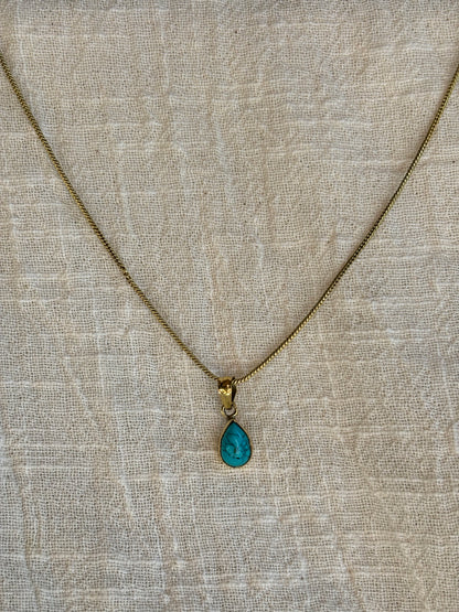 Small Gem Pendant & Brass Chain