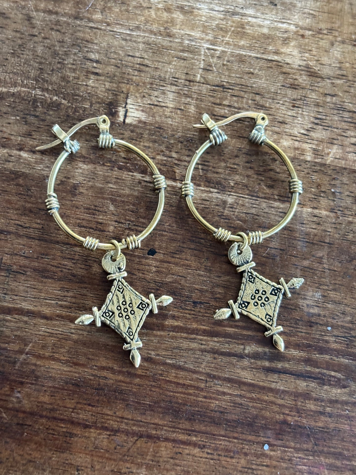 Brass Hoops with Moroccan style cross