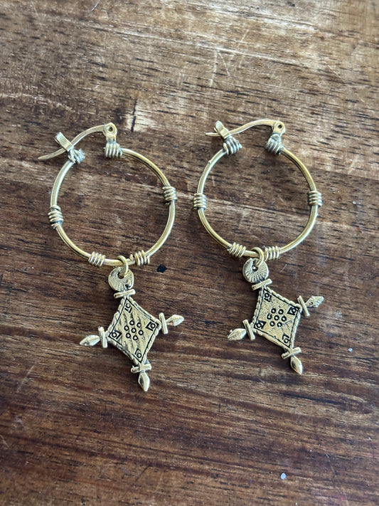 Brass Hoops with Moroccan style cross