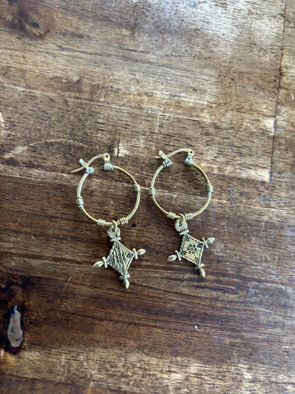 Brass Hoops with Moroccan style cross