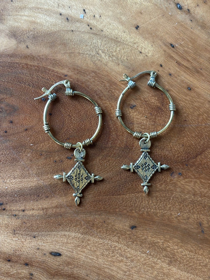 Brass Hoops with Moroccan style cross