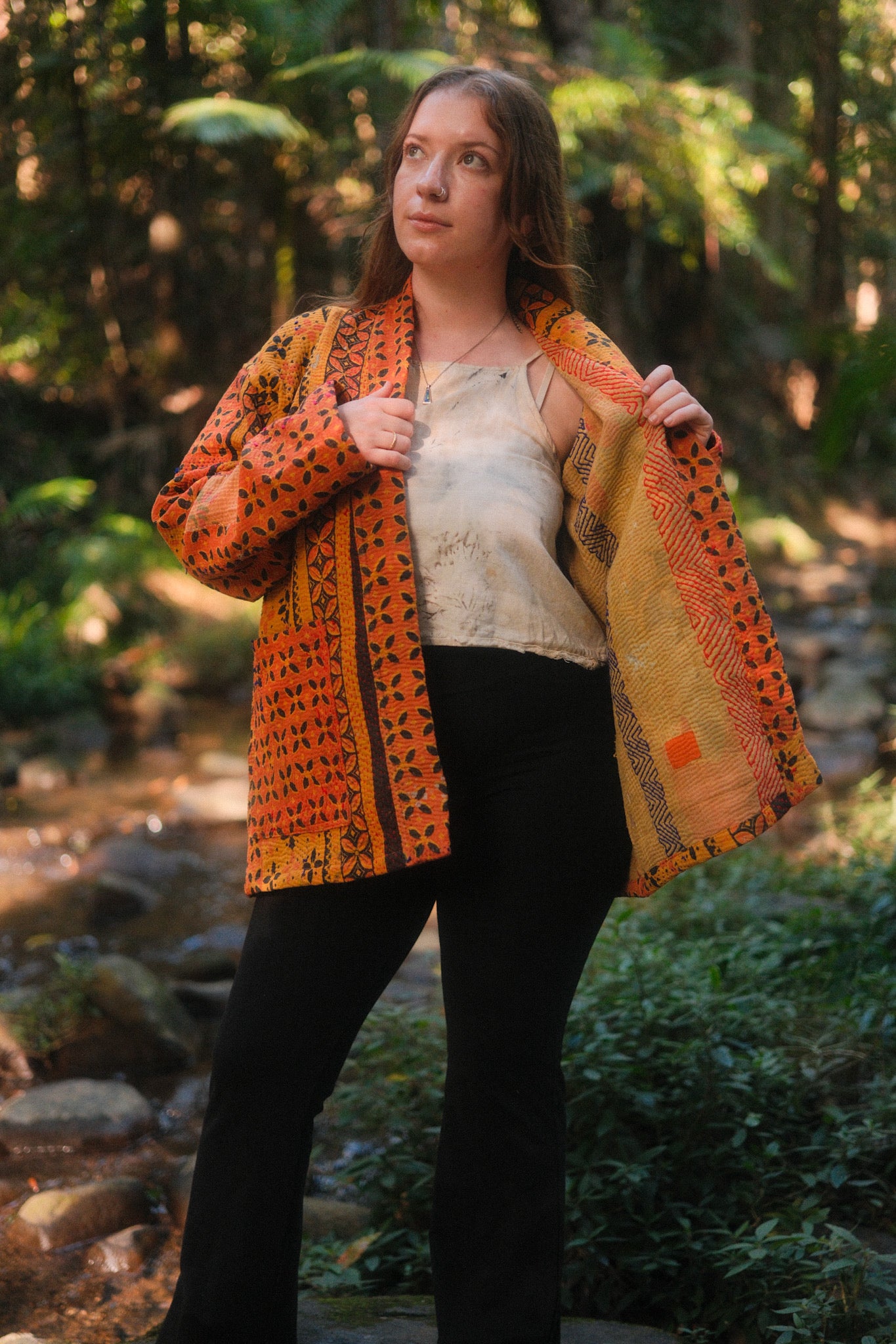 Kantha Jacket Yellow Orange Flower