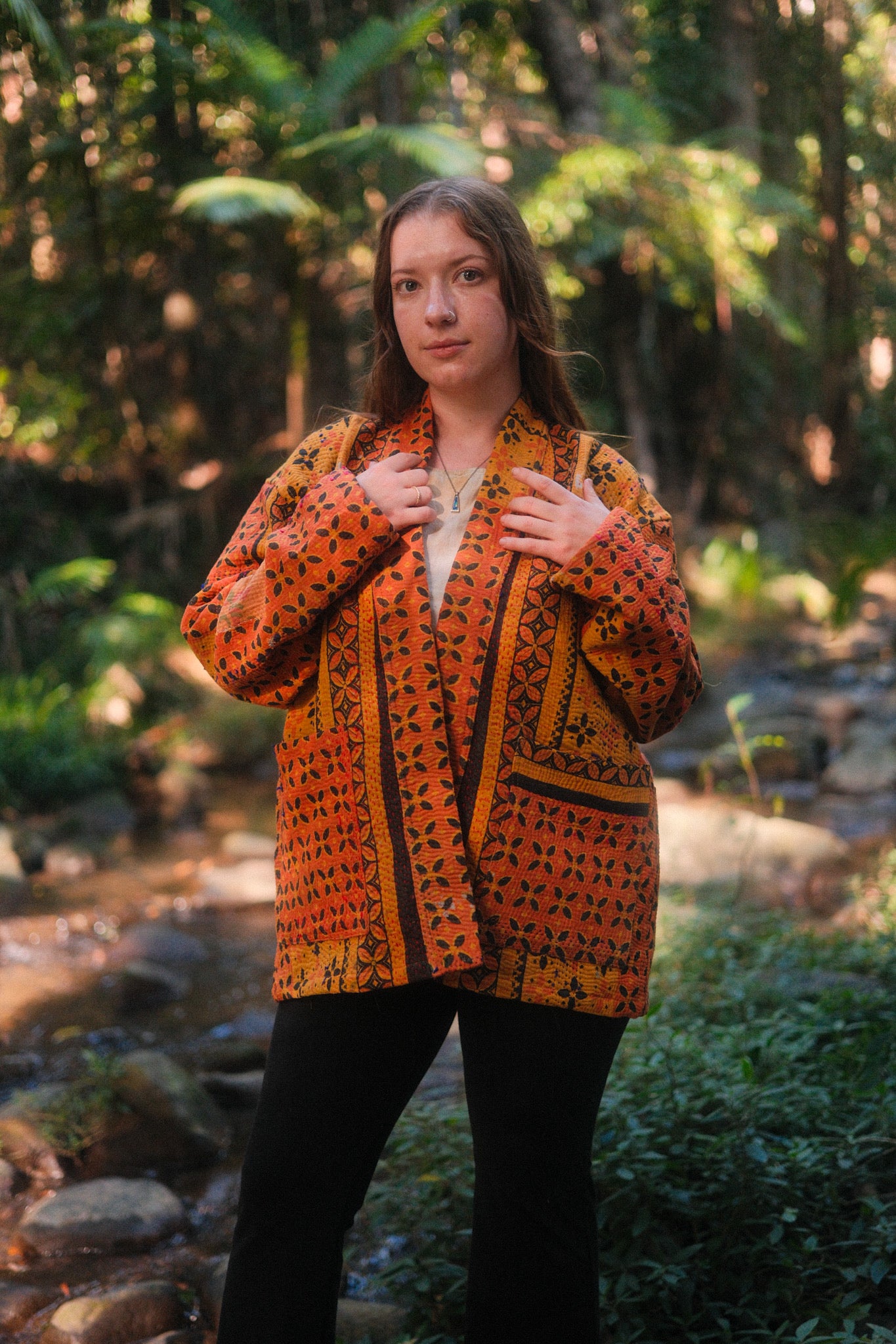 Kantha Jacket Yellow Orange Flower